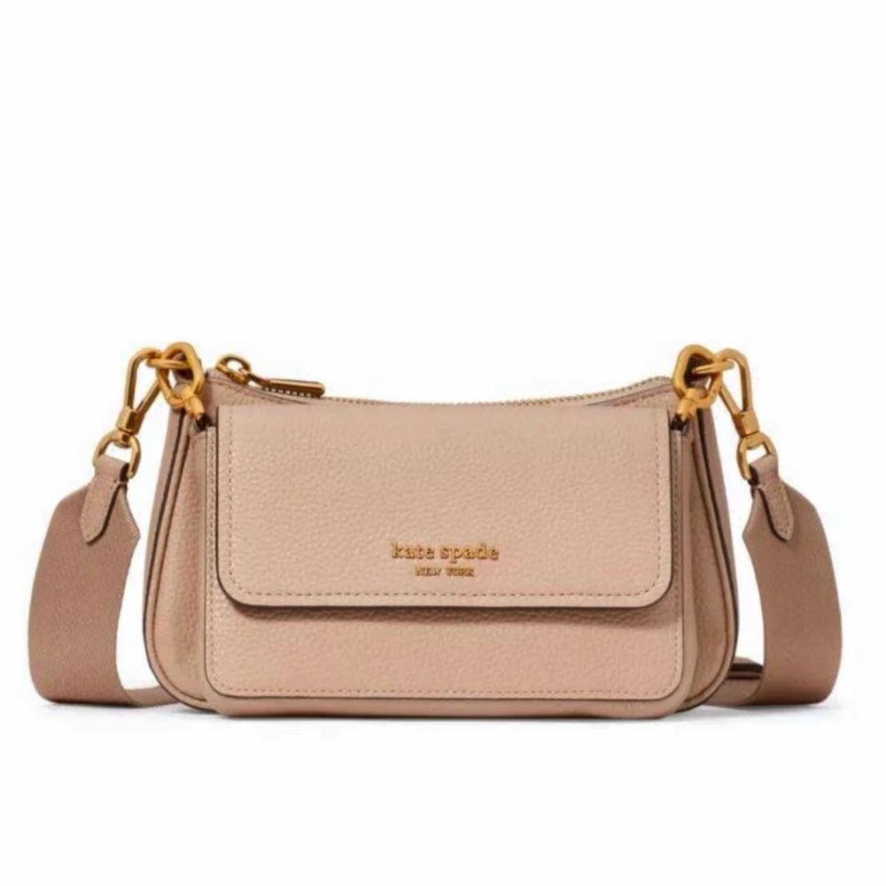 Kate Spade Double Up Crossbody Bag Kraft Paper Pebbled Leather - Picture 3 of 8
